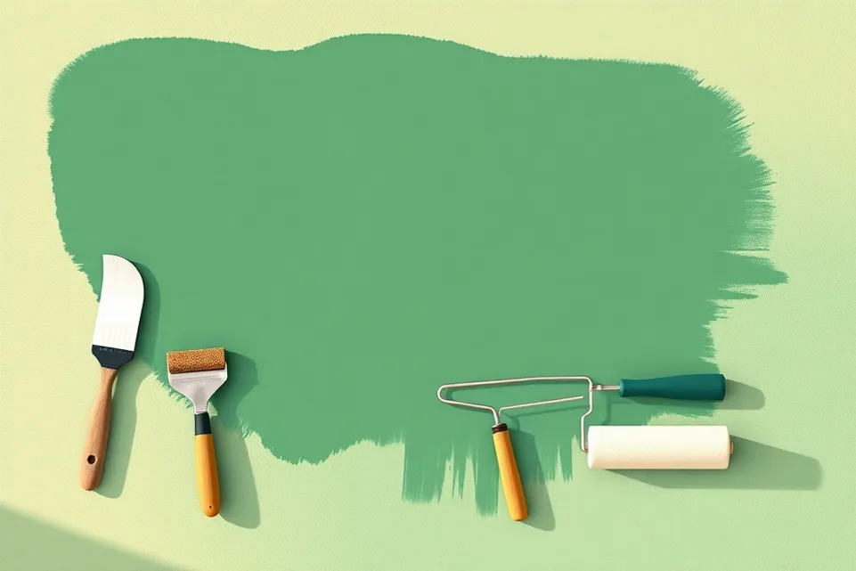Outils de peinture disposés dans l'ordre des étapes du chantier